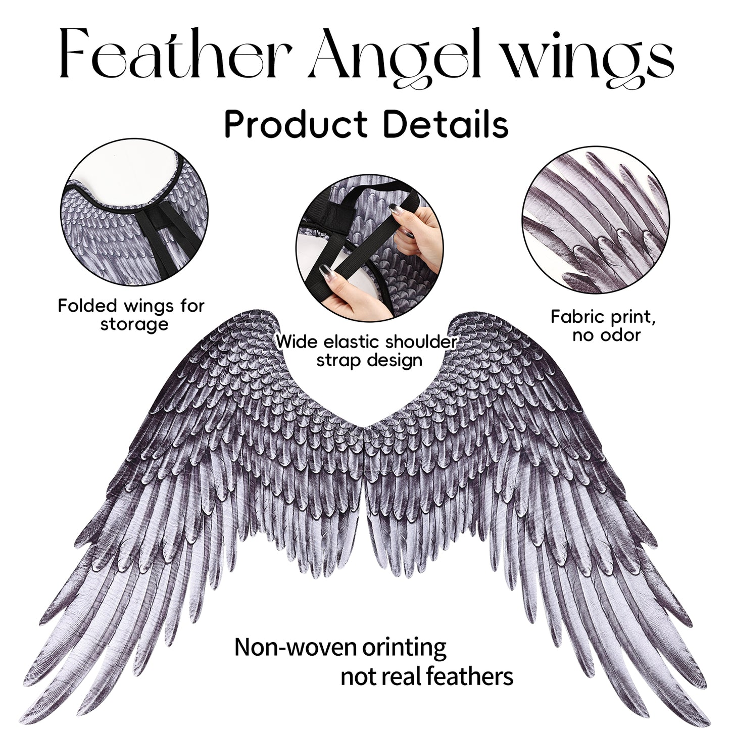 Customizable 3D Printed Cosplay Photo Prop Elegant Black Feather Angel Wings for Birthday Parties Cosplay Halloween