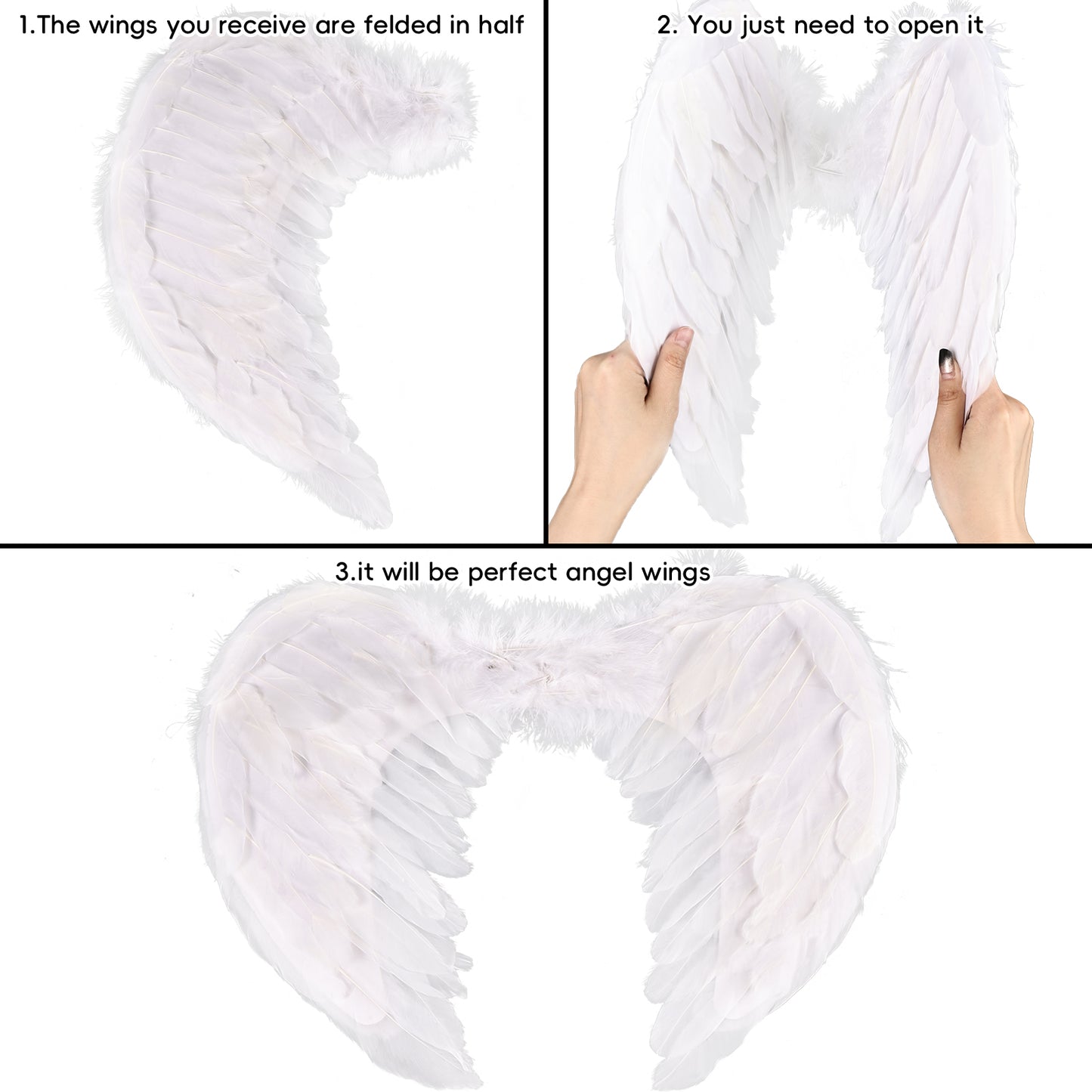 Kids Party Angel Wings Set Wholesale Durable Natural Feather Wings for Birthday Parties Cosplay Halloween Stage Performances