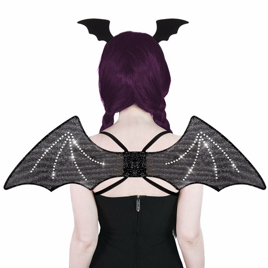 Gothic Aesthetic Halloween Crystal Bat Wings Headband Set Adult Gothic Cosplay Party Costume Accessories for Cosplay