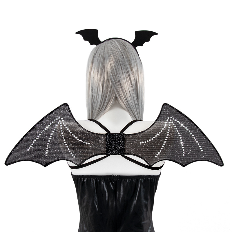 Gothic Aesthetic Halloween Crystal Bat Wings Headband Set Adult Gothic Cosplay Party Costume Accessories for Cosplay