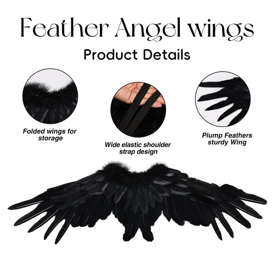 White Party Angel Wings Set Natural Feather Wings for Birthday Parties Cosplay Halloween Stage Performances