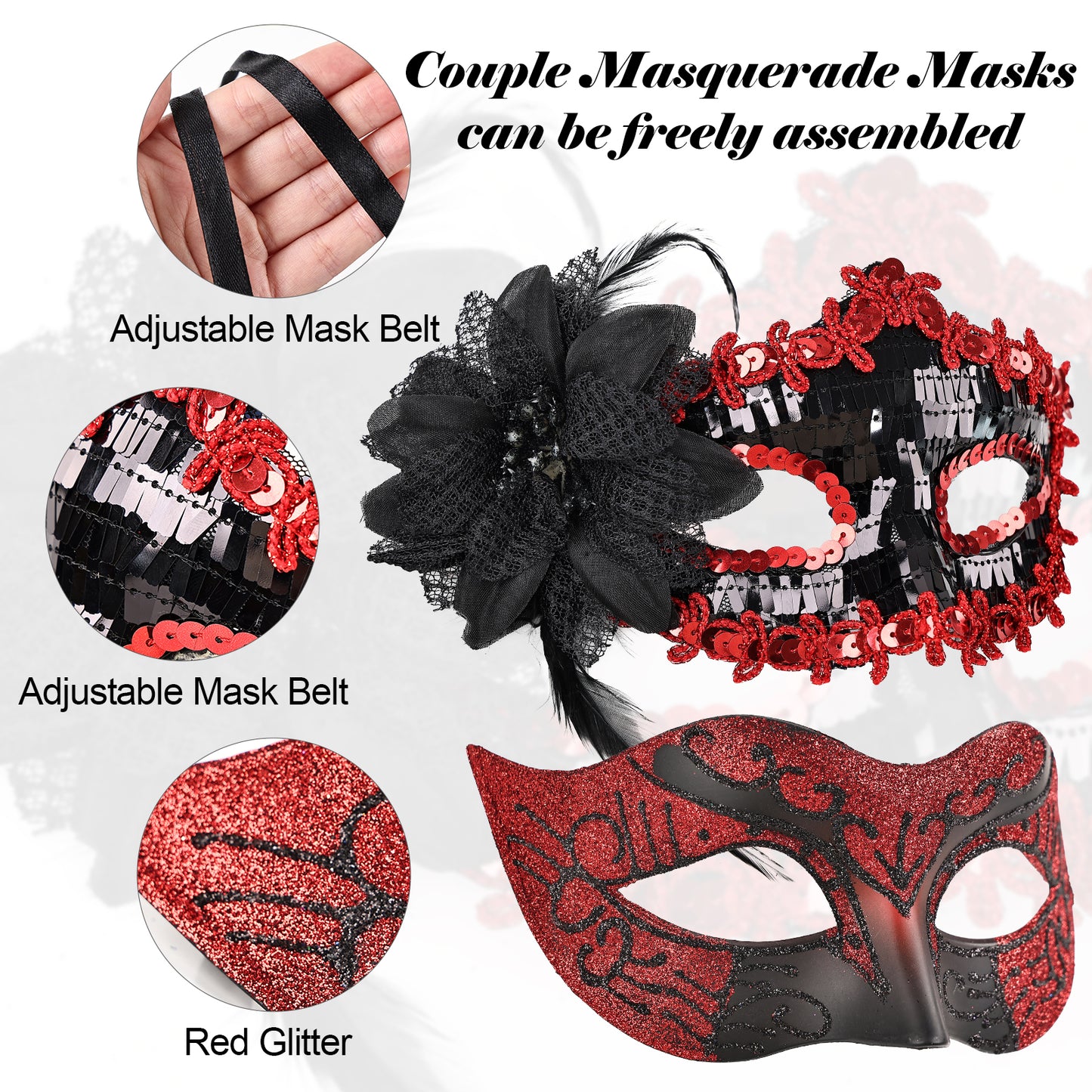 Couple Costume Accessory Set Carnival Venice Makeup Ball PVC Mask Party Fashion Accessory for Halloween Mardi Gras Carnival
