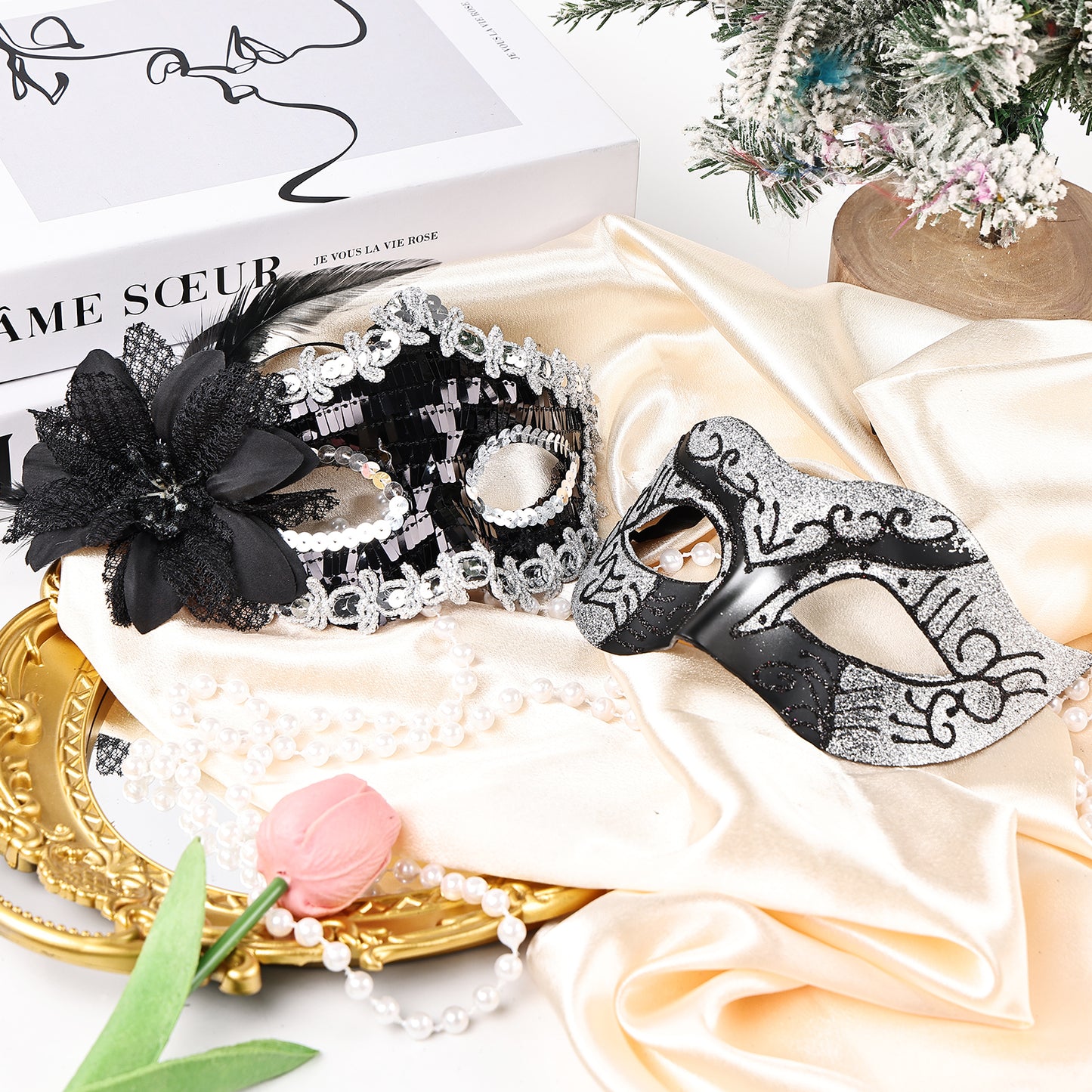 Couple Costume Accessory Set Carnival Venice Makeup Ball PVC Mask Party Fashion Accessory for Halloween Mardi Gras Carnival