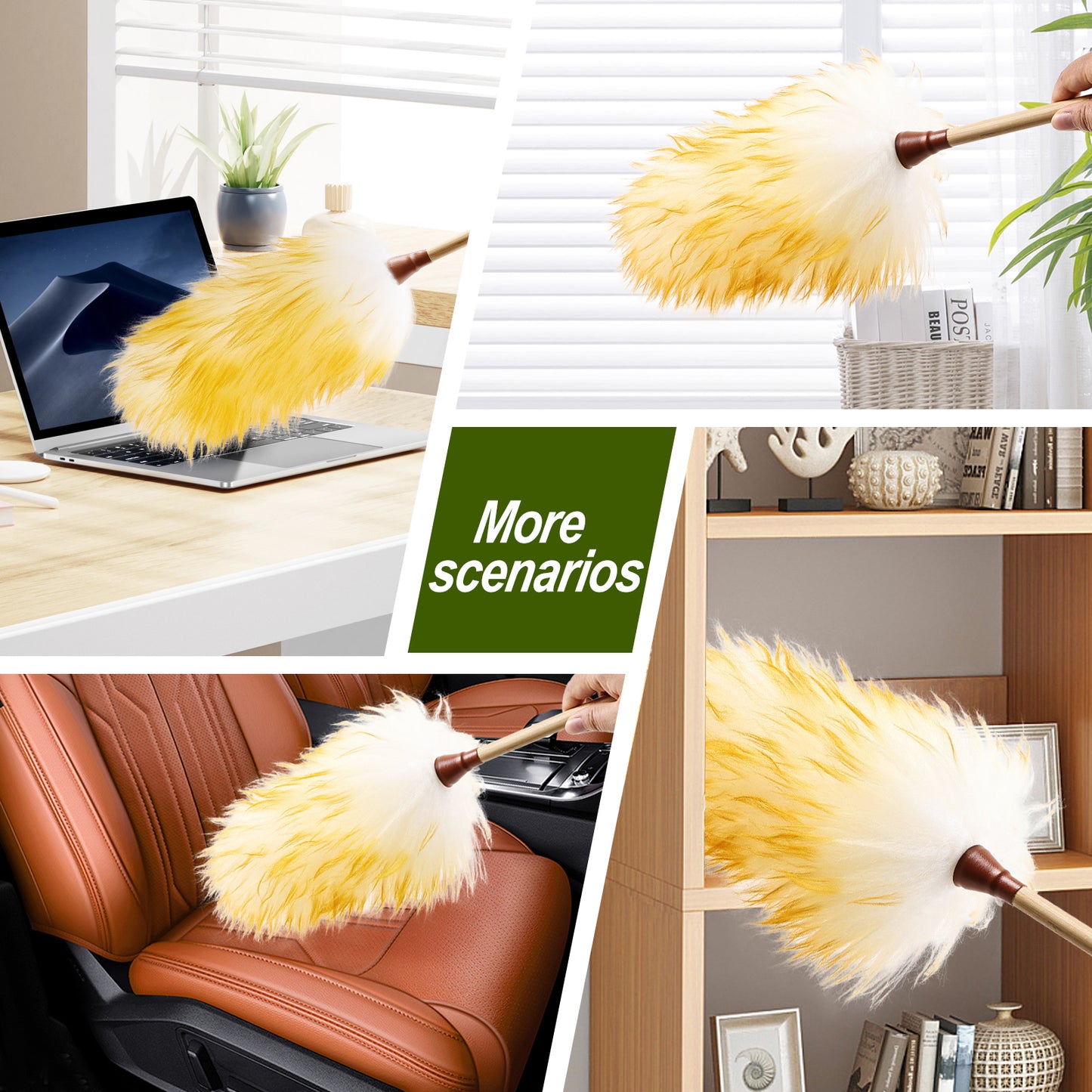 Lightweight and compact bamboo handle wool duster, beautiful without shedding hair, capable of absorbing dust without raising dust; Cleaning is very convenient
