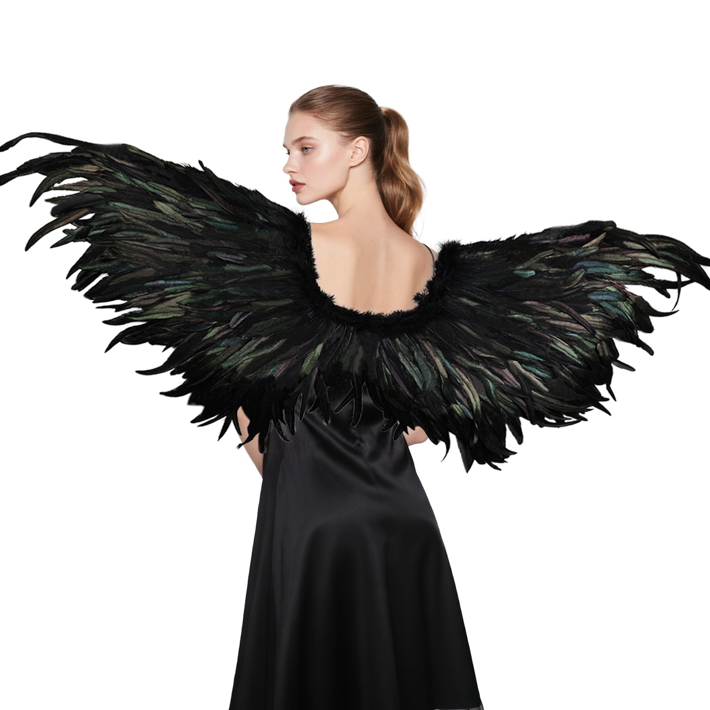 Classic Black Angel Feather Wings, Feather Wings Costume Props Halloween Black Angel Wings