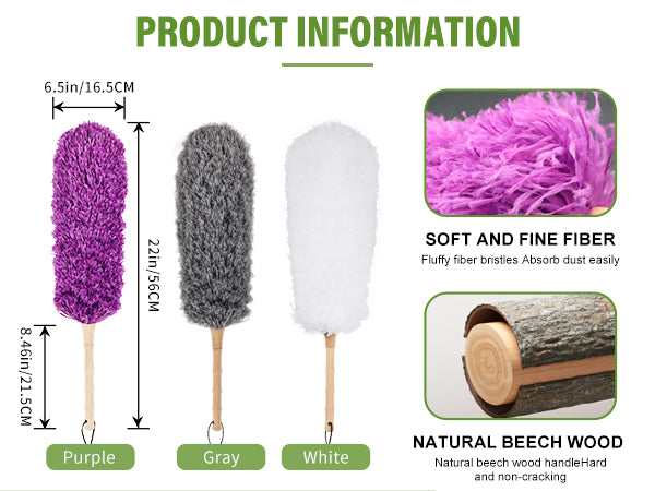 Household cleaning fiber duster, lightweight and compact, can be washed with water; Three colors for you to choose from