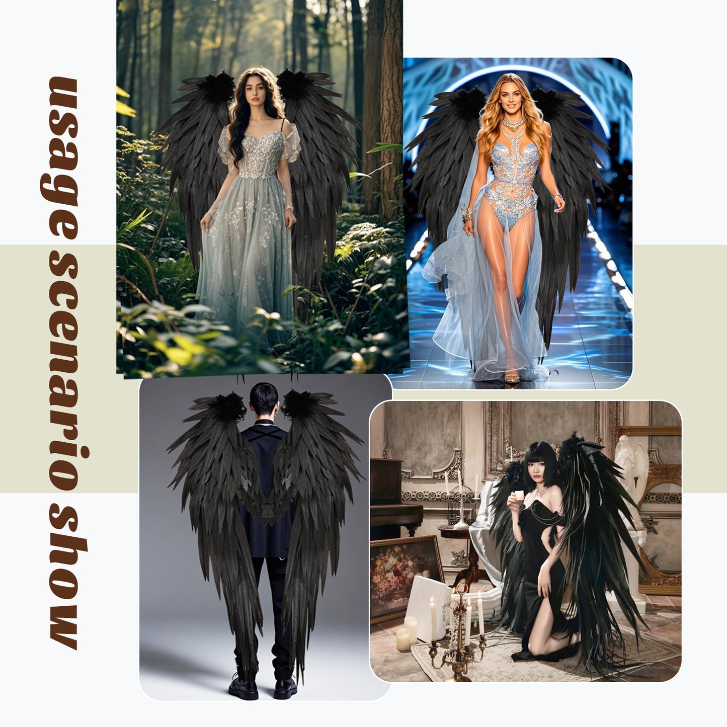 copy of Black Adult Angel Wings 3.6ft Angel Wings Women's Clothing Accessories Clothing Photography Props Role Playing Birthday Party Photography Lightweight Fairy Wings