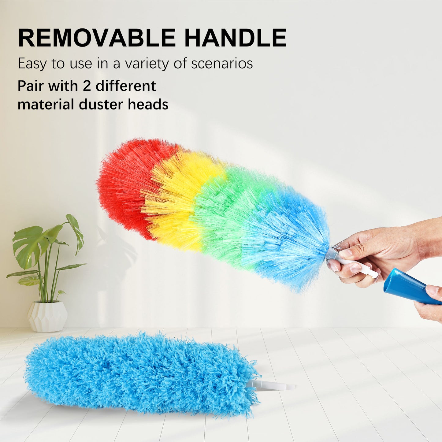 Detachable rainbow colored plastic fiber duster, very effective in cleaning the exterior of vehicles and sweeping dust