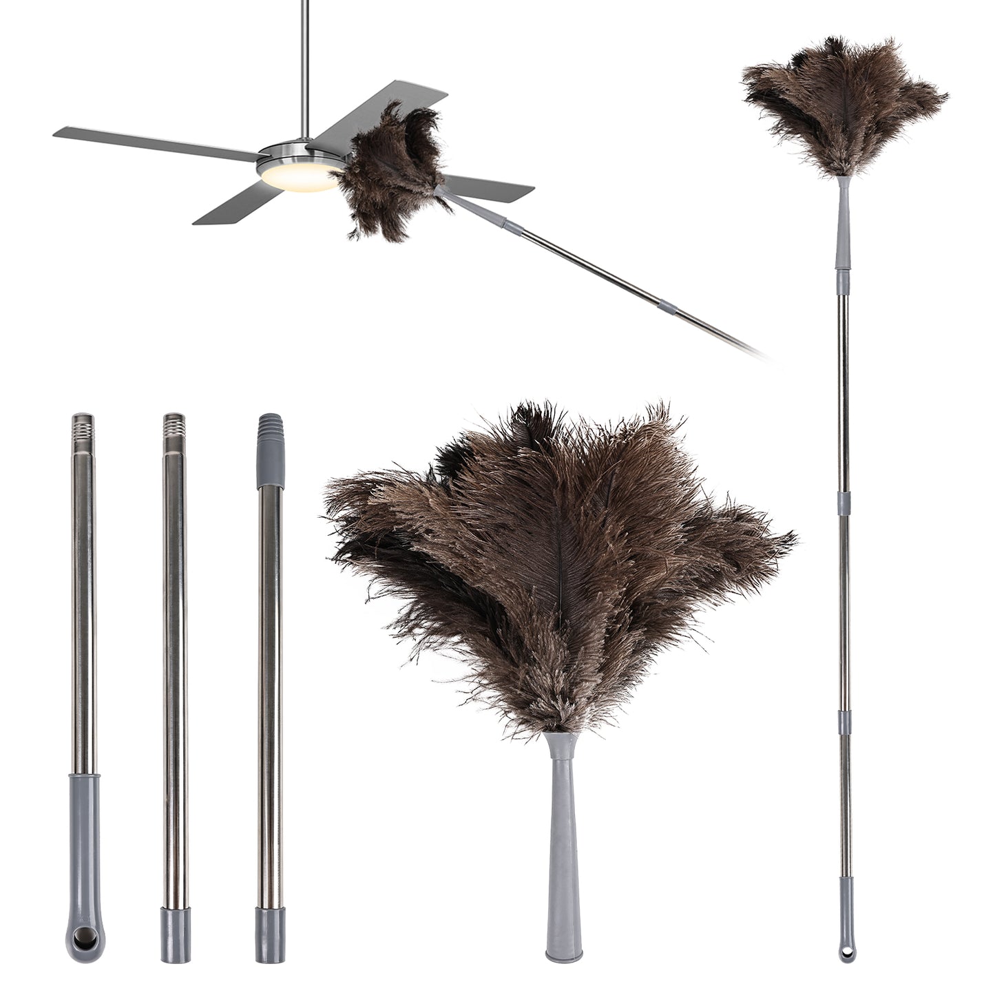 Ostrich feather duster that can be disassembled into three poles, convenient for storage, and has strong adsorption ability