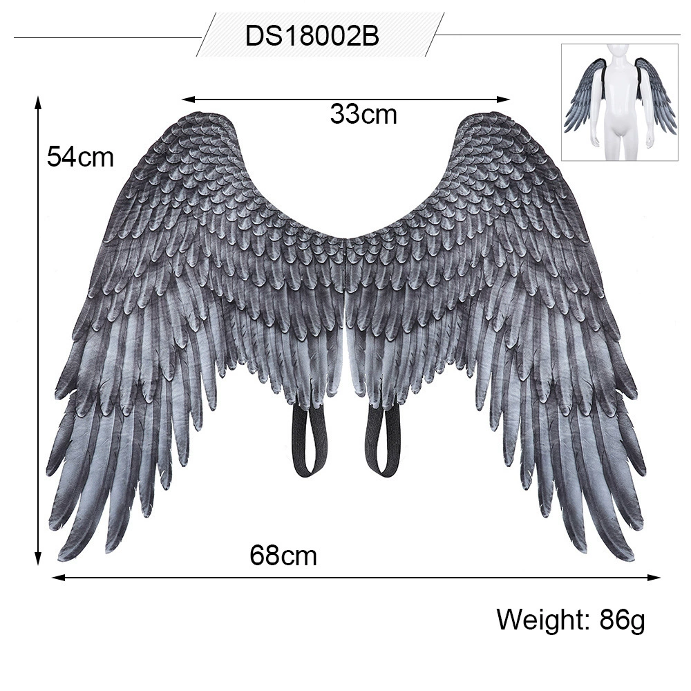 Customizable 3D Printed Cosplay Photo Prop Elegant Black Feather Angel Wings for Birthday Parties Cosplay Halloween