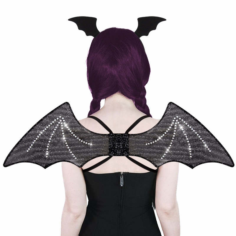 Gothic Aesthetic Halloween Crystal Bat Wings Headband Set Adult Gothic Cosplay Party Costume Accessories for Cosplay