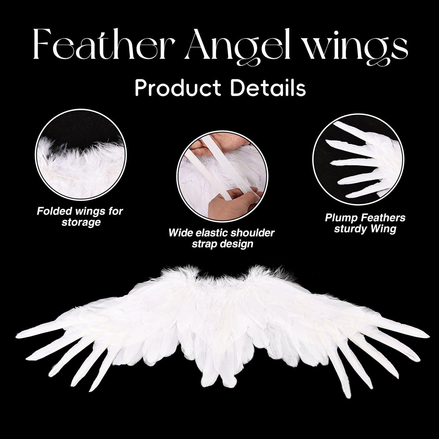 White Party Angel Wings Set Natural Feather Wings for Birthday Parties Cosplay Halloween Stage Performances