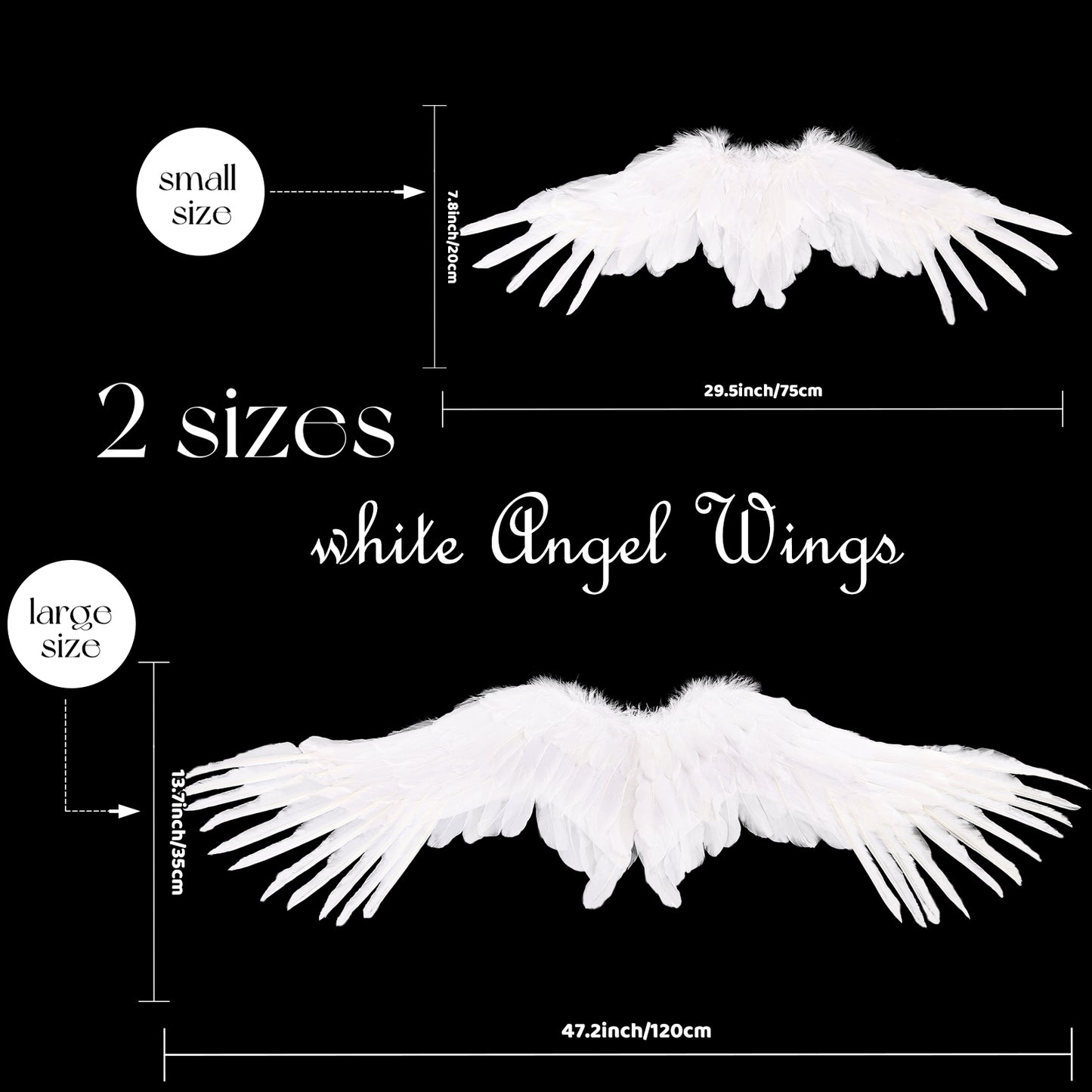 White Party Angel Wings Set Natural Feather Wings for Birthday Parties Cosplay Halloween Stage Performances