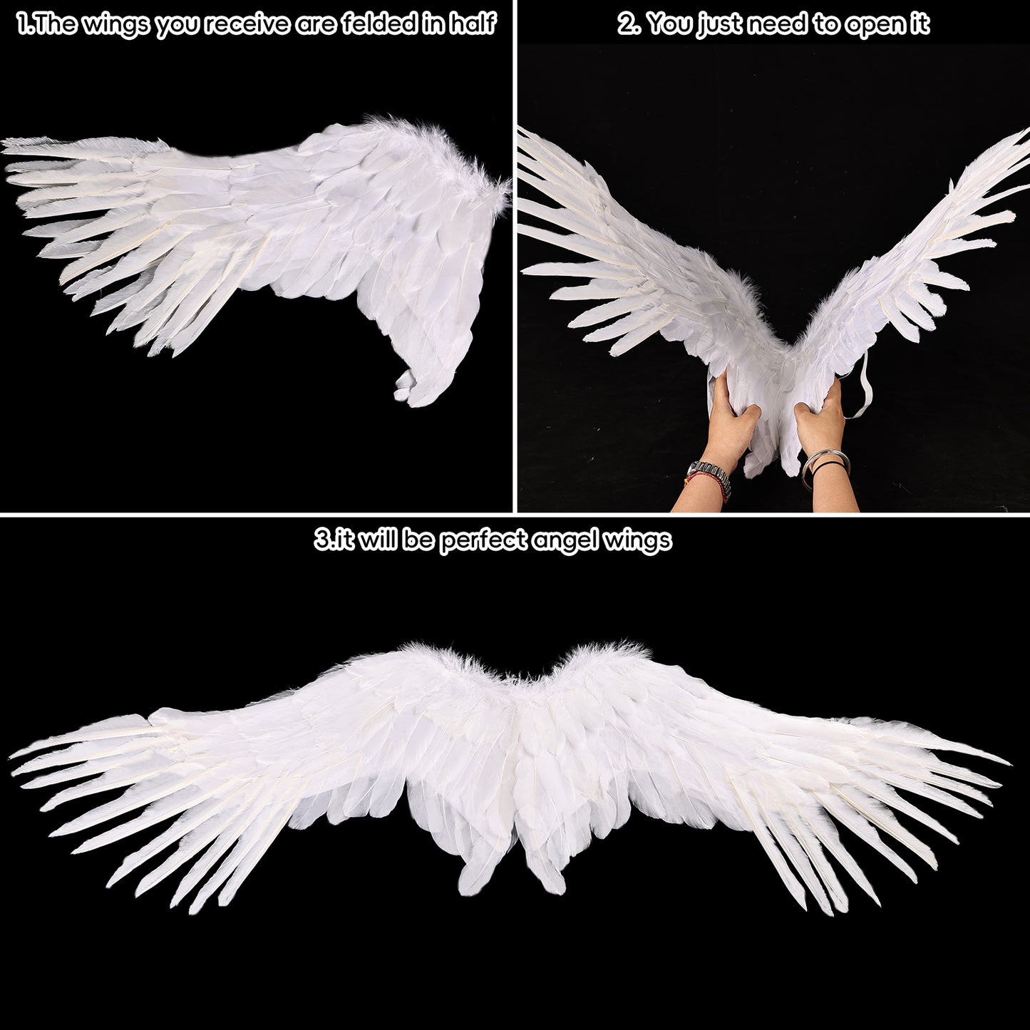 White Party Angel Wings Set Natural Feather Wings for Birthday Parties Cosplay Halloween Stage Performances