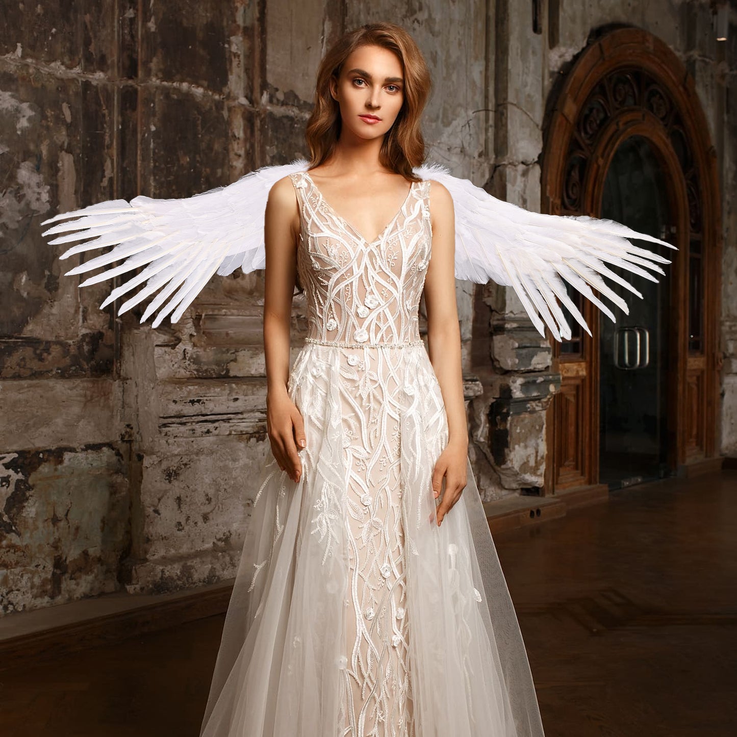 White Party Angel Wings Set Natural Feather Wings for Birthday Parties Cosplay Halloween Stage Performances