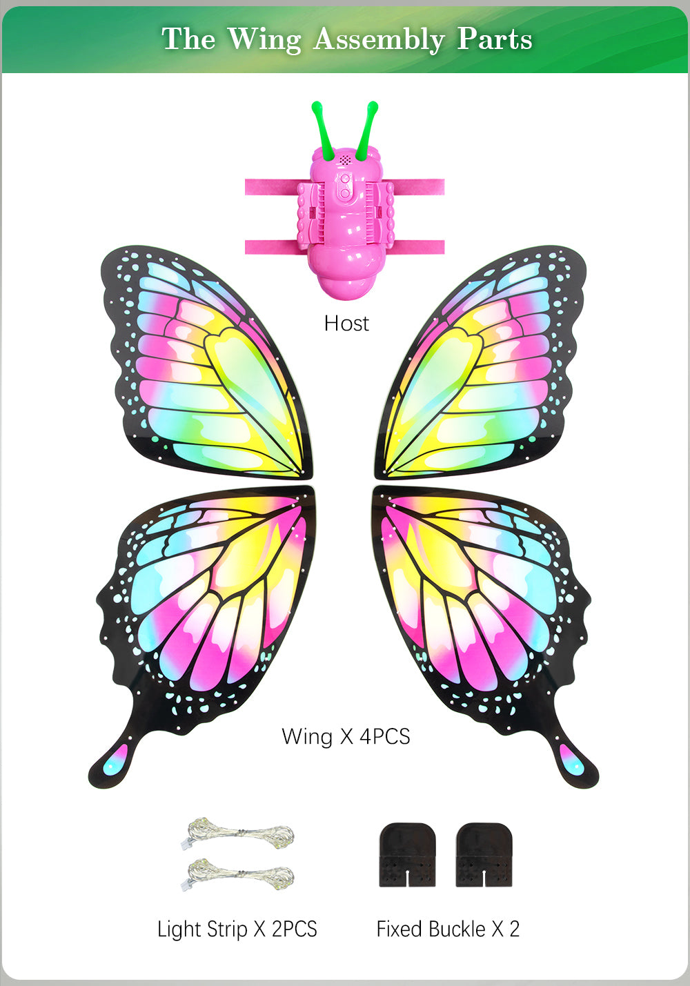 Electric Fluttering Butterfly Wings with Light Strips Battery Powered Motion for Themed Parties Cosplay Halloween