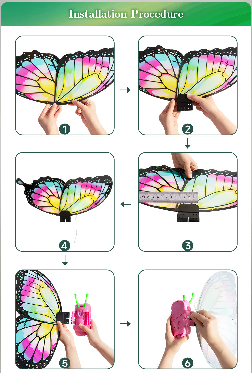 Electric Fluttering Butterfly Wings with Light Strips Battery Powered Motion for Themed Parties Cosplay Halloween