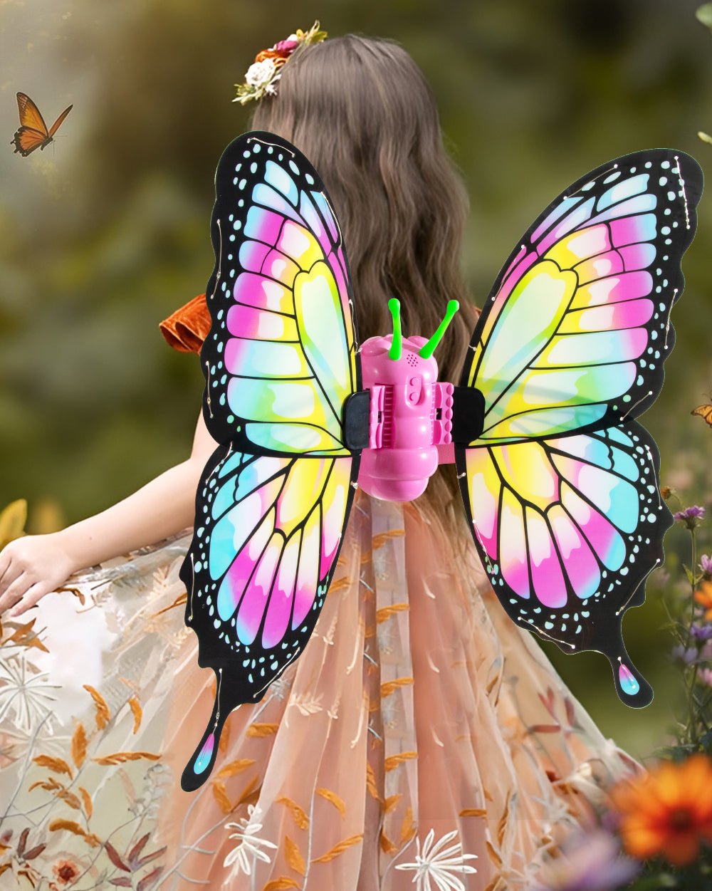 Electric Fluttering Butterfly Wings with Light Strips Battery Powered Motion for Themed Parties Cosplay Halloween