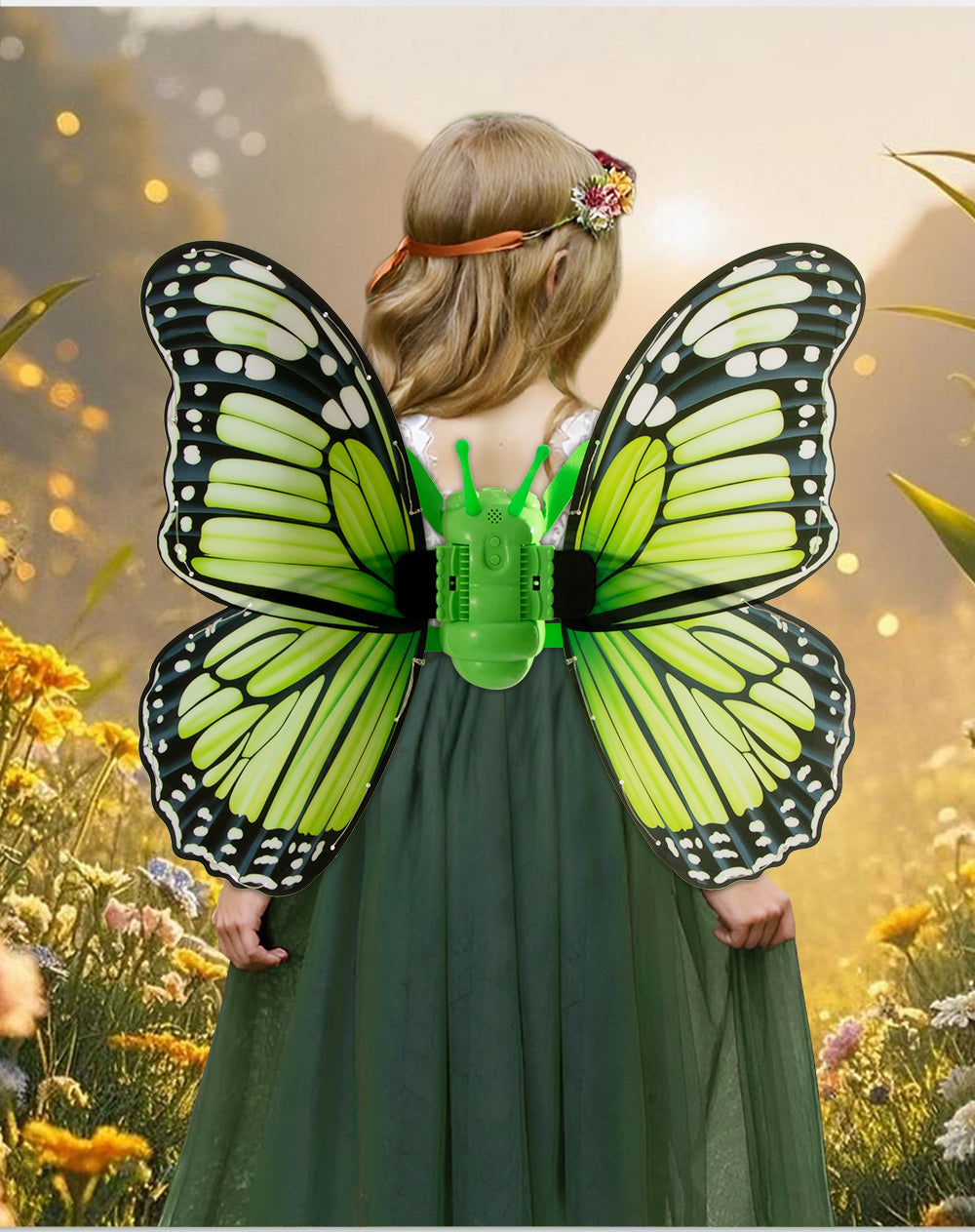 Electric Fluttering Butterfly Wings with Light Strips Battery Powered Motion for Themed Parties Cosplay Halloween