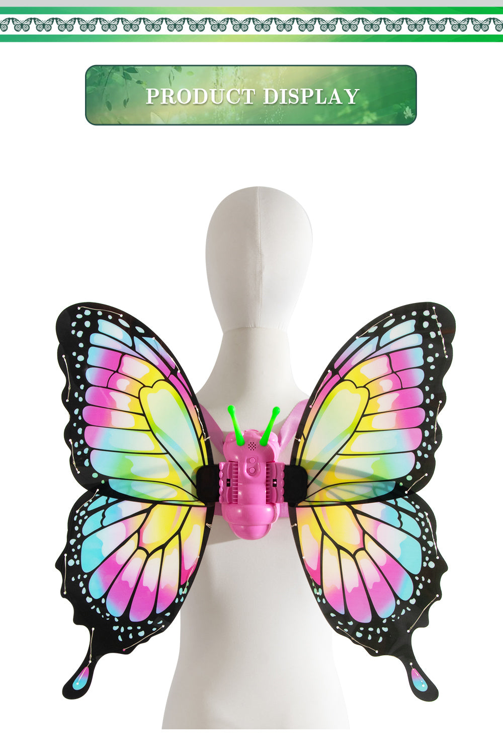 Electric Fluttering Butterfly Wings with Light Strips Battery Powered Motion for Themed Parties Cosplay Halloween