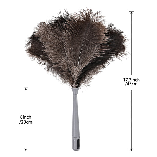 Car ostrich feather duster with gray plastic handle, capable of absorbing dust without raising dust