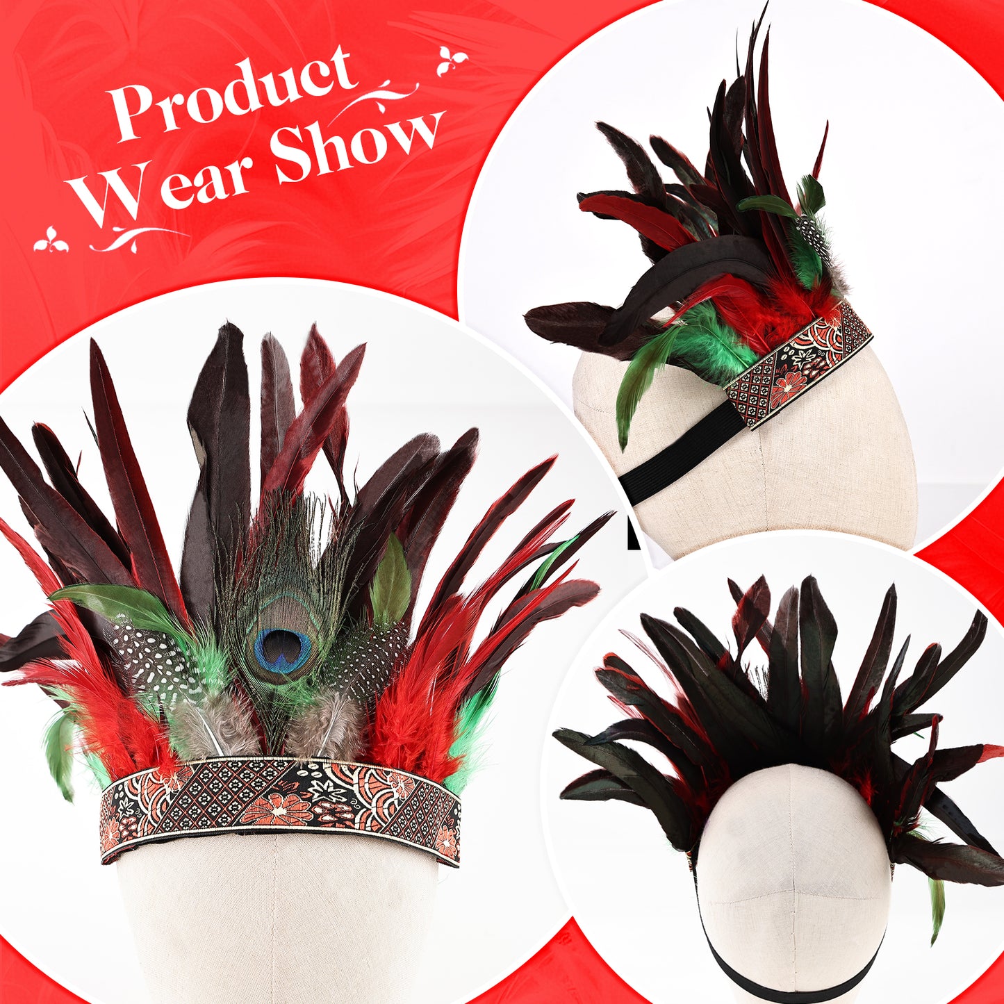 Wholesale Rooster Feather Fascinator Halloween Headdress for Wedding Party Decorations Craft Supply Hair Accessories