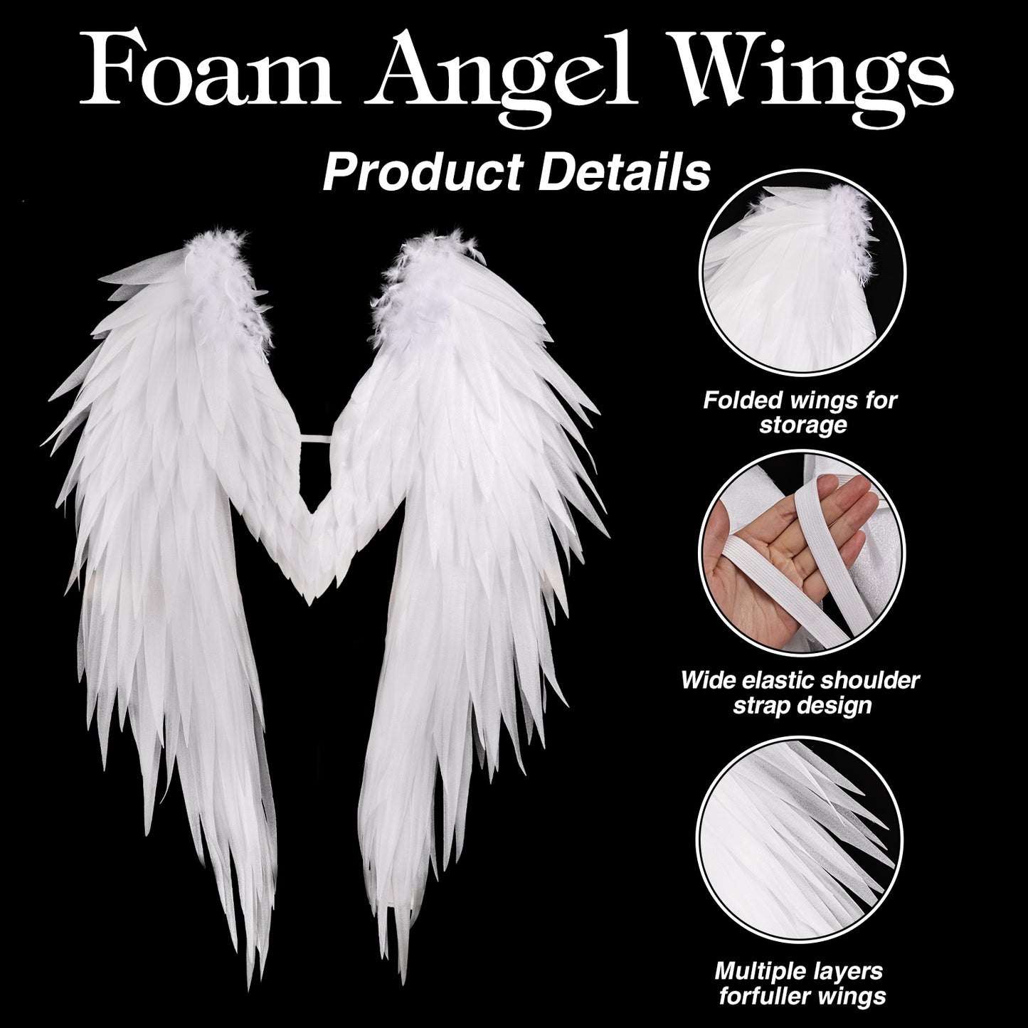 copy of Black Adult Angel Wings 3.6ft Angel Wings Women's Clothing Accessories Clothing Photography Props Role Playing Birthday Party Photography Lightweight Fairy Wings