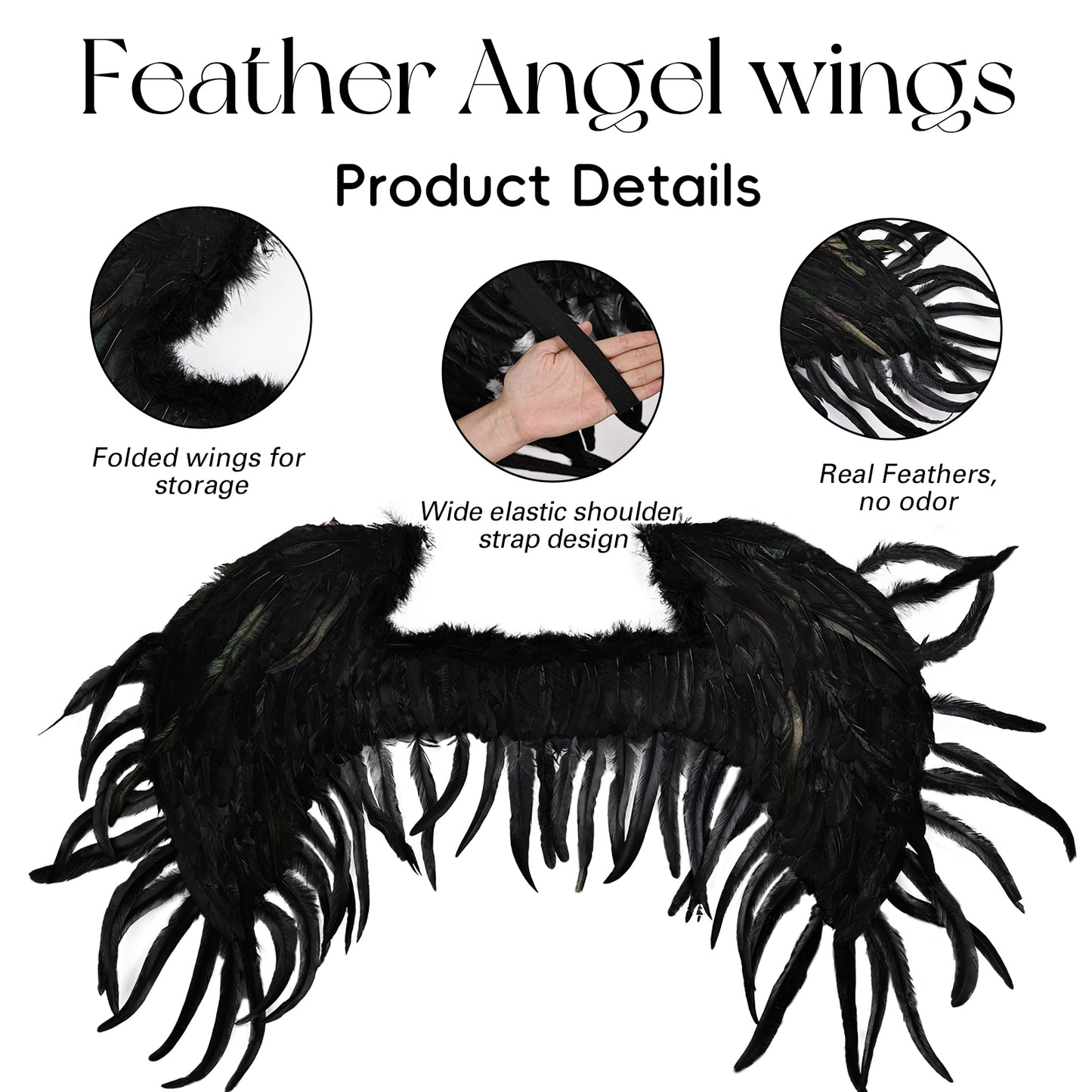 Elf Feather Wings Black, Feather Wings Festival Party Costume Props Black Angel Wings