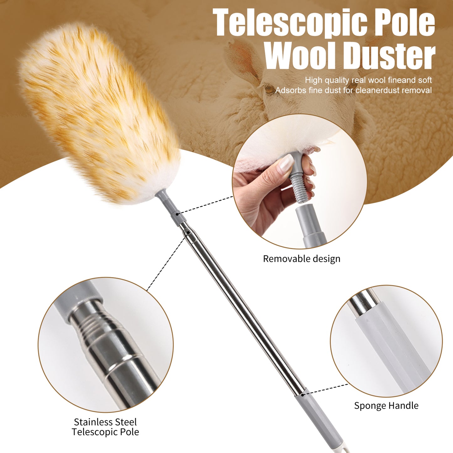 Scalable wool cleaning duster, a household dust sweeping tool, compact and convenient to retract