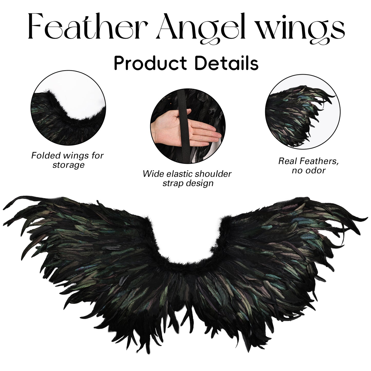 Classic Black Angel Feather Wings, Feather Wings Costume Props Halloween Black Angel Wings