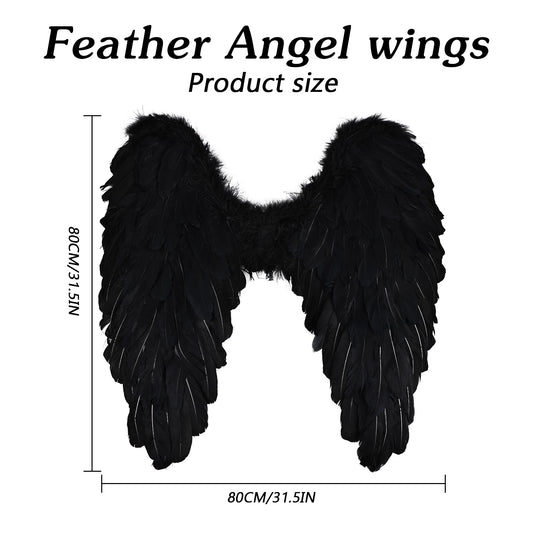 Angel Feather Wings, Black and White Feather Wings Costume Props Halloween Black Angel Wings