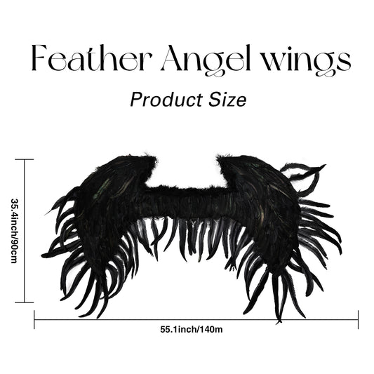 Elf Feather Wings Black, Feather Wings Festival Party Costume Props Black Angel Wings