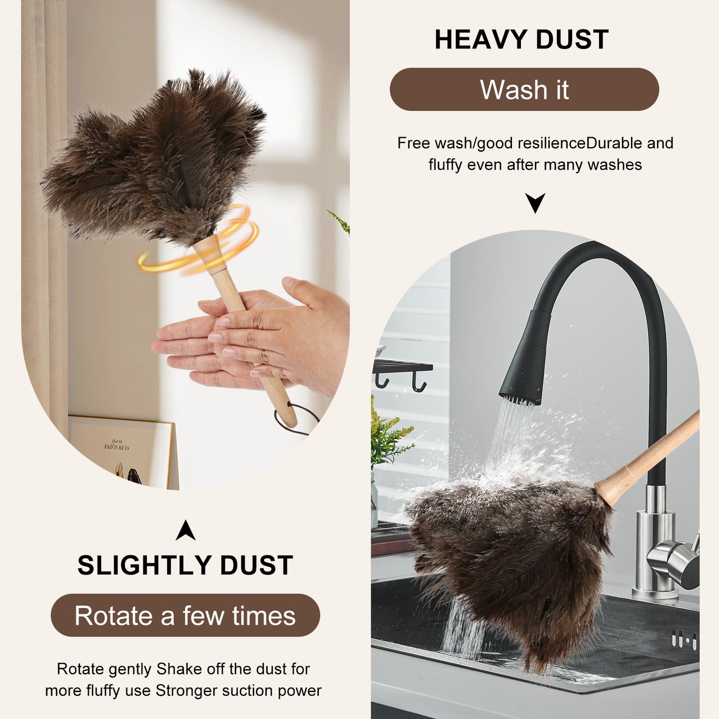 Natural ostrich duster is lightweight, compact, and has strong cleaning ability, suitable for household and car cleaning; They are all very good