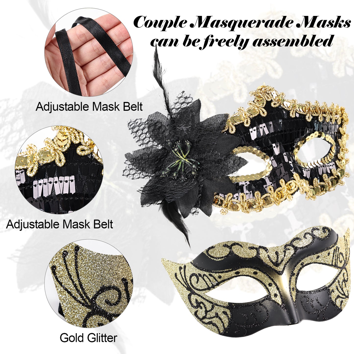 Couple Costume Accessory Set Carnival Venice Makeup Ball PVC Mask Party Fashion Accessory for Halloween Mardi Gras Carnival