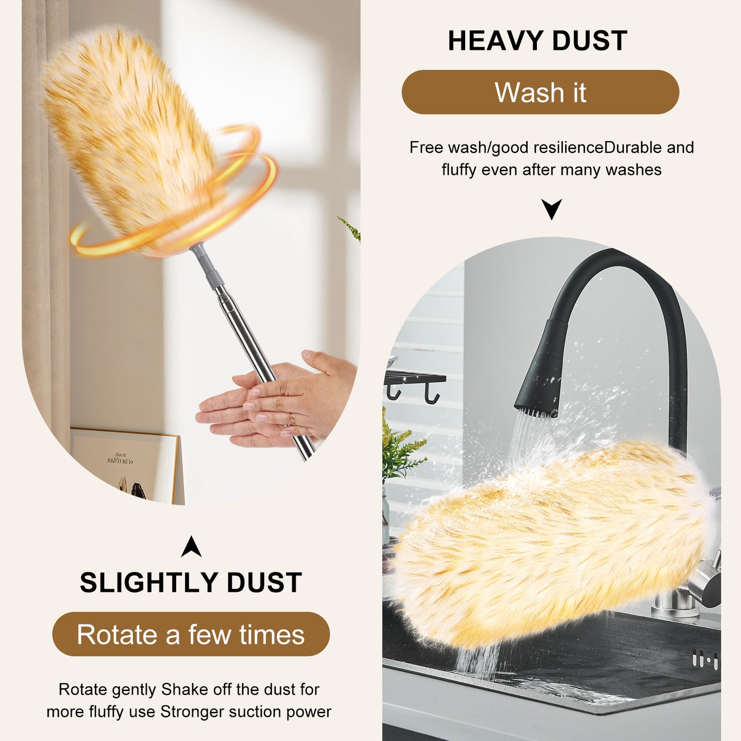 Scalable wool cleaning duster, a household dust sweeping tool, compact and convenient to retract