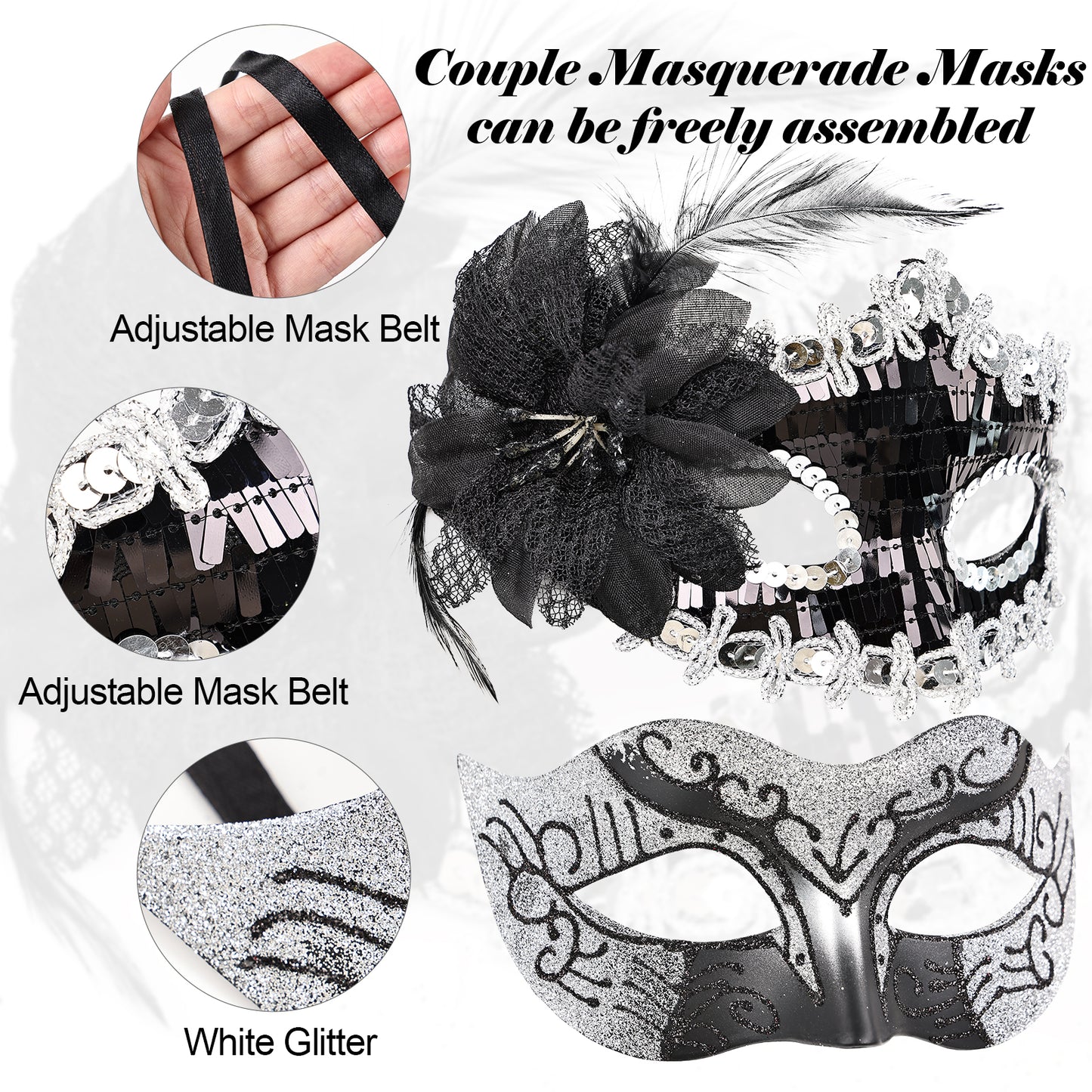 Couple Costume Accessory Set Carnival Venice Makeup Ball PVC Mask Party Fashion Accessory for Halloween Mardi Gras Carnival