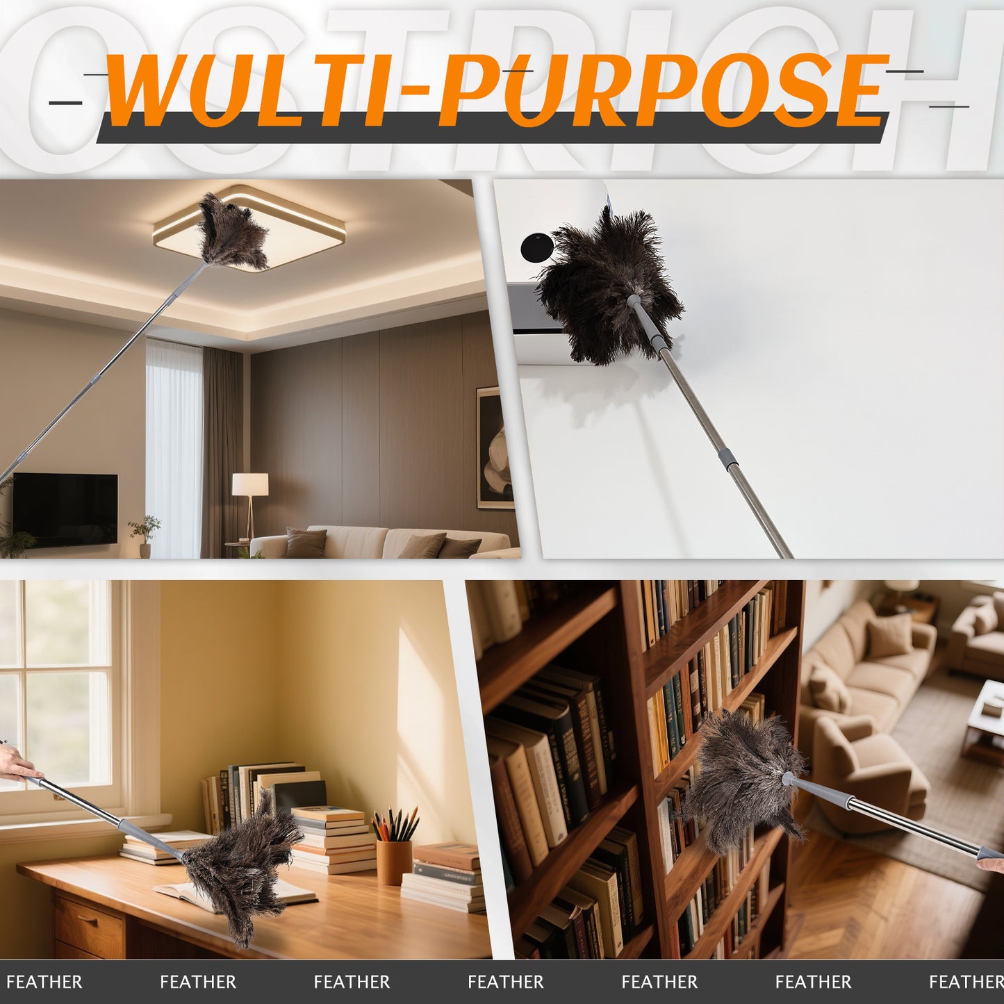 Ostrich feather duster that can be disassembled into three poles, convenient for storage, and has strong adsorption ability