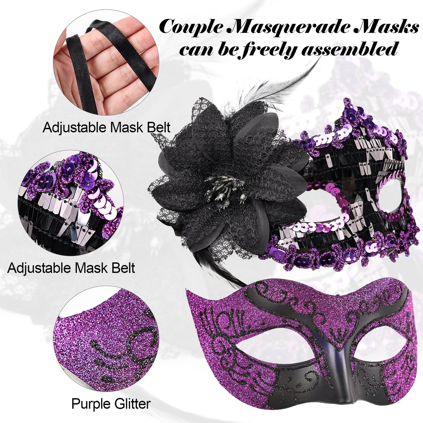 Couple Costume Accessory Set Carnival Venice Makeup Ball PVC Mask Party Fashion Accessory for Halloween Mardi Gras Carnival