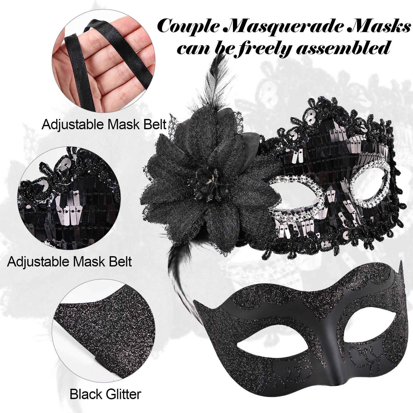 Couple Costume Accessory Set Carnival Venice Makeup Ball PVC Mask Party Fashion Accessory for Halloween Mardi Gras Carnival