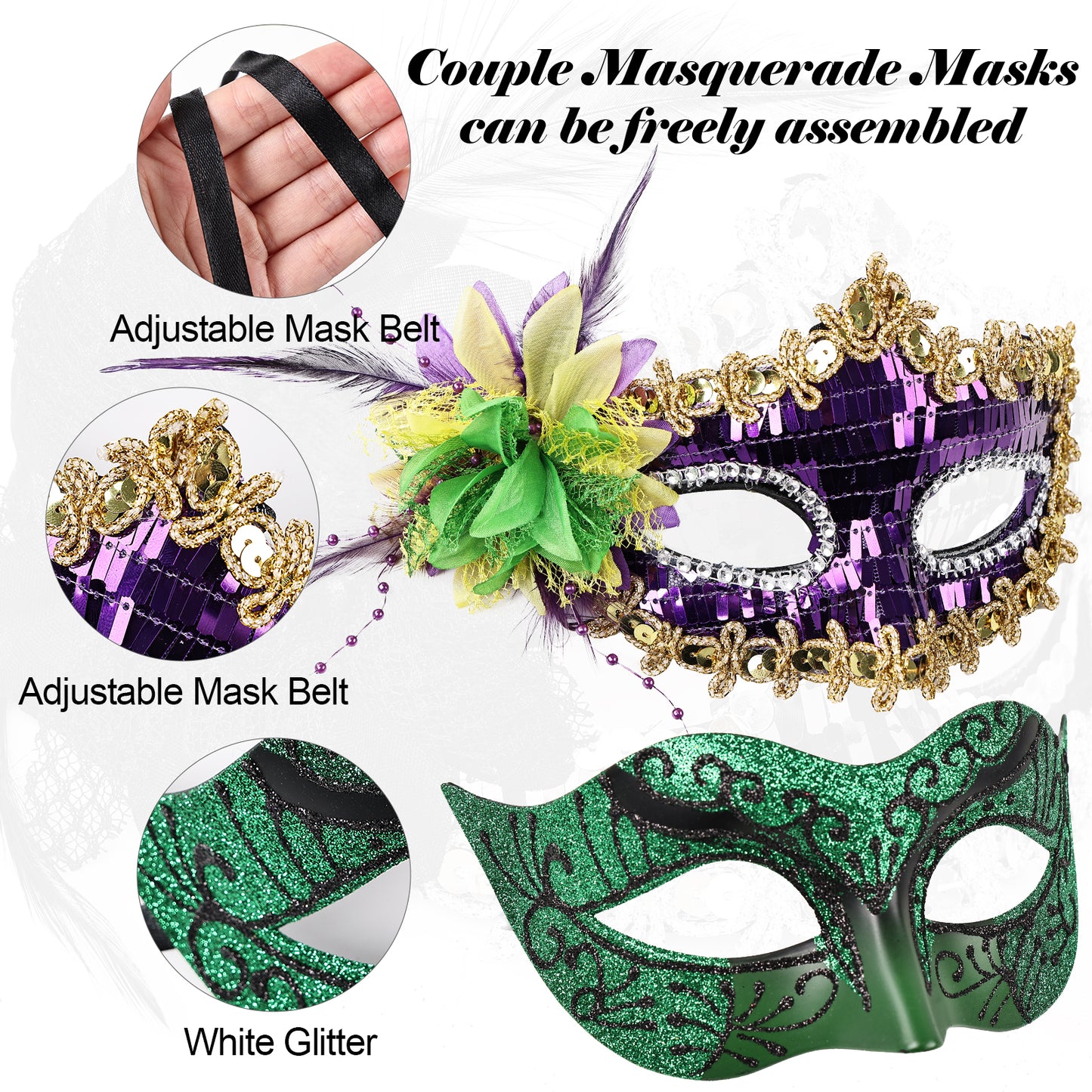 Couple Costume Accessory Set Carnival Venice Makeup Ball PVC Mask Party Fashion Accessory for Halloween Mardi Gras Carnival