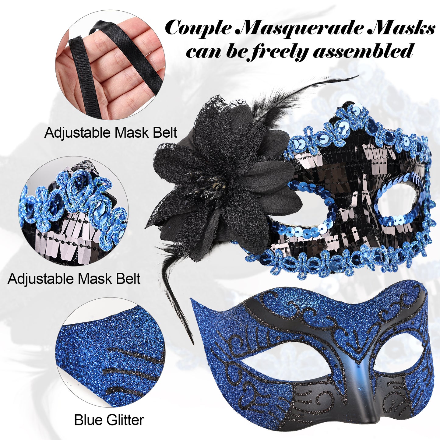 Couple Costume Accessory Set Carnival Venice Makeup Ball PVC Mask Party Fashion Accessory for Halloween Mardi Gras Carnival