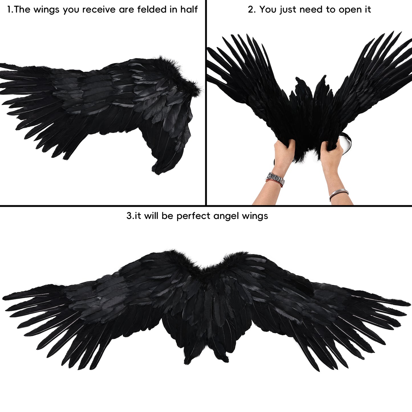 Black feather wings, cyberpunk mechanical wing costume shooting wing props