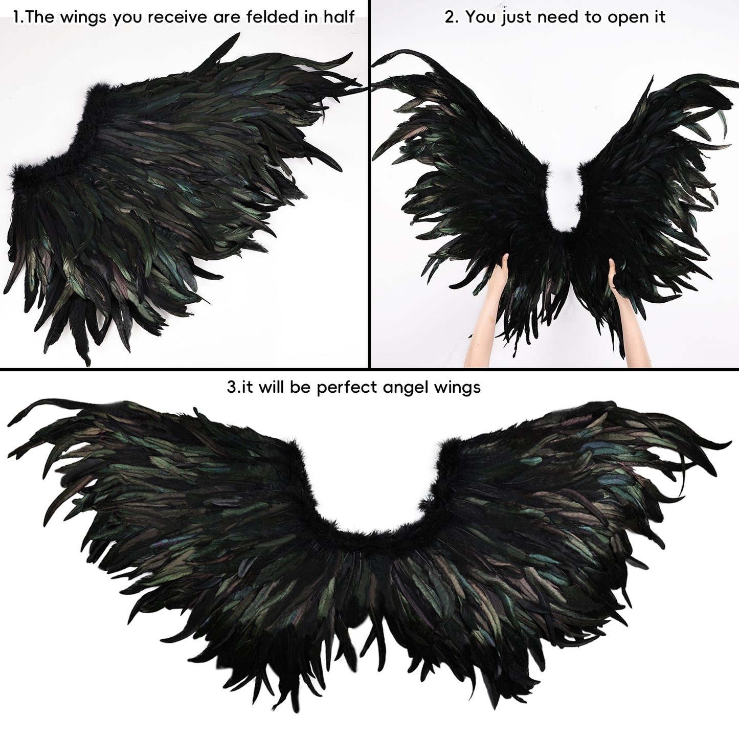 Classic Black Angel Feather Wings, Feather Wings Costume Props Halloween Black Angel Wings