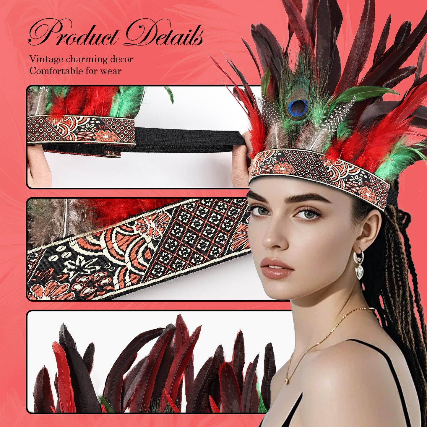 Wholesale Rooster Feather Fascinator Halloween Headdress for Wedding Party Decorations Craft Supply Hair Accessories