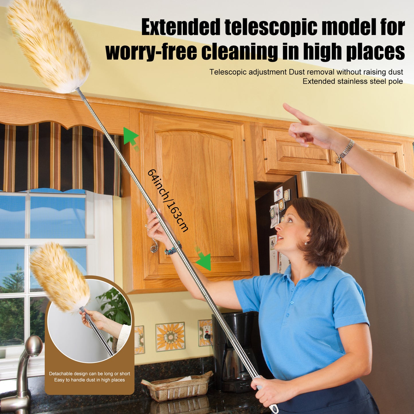 Scalable wool cleaning duster, a household dust sweeping tool, compact and convenient to retract