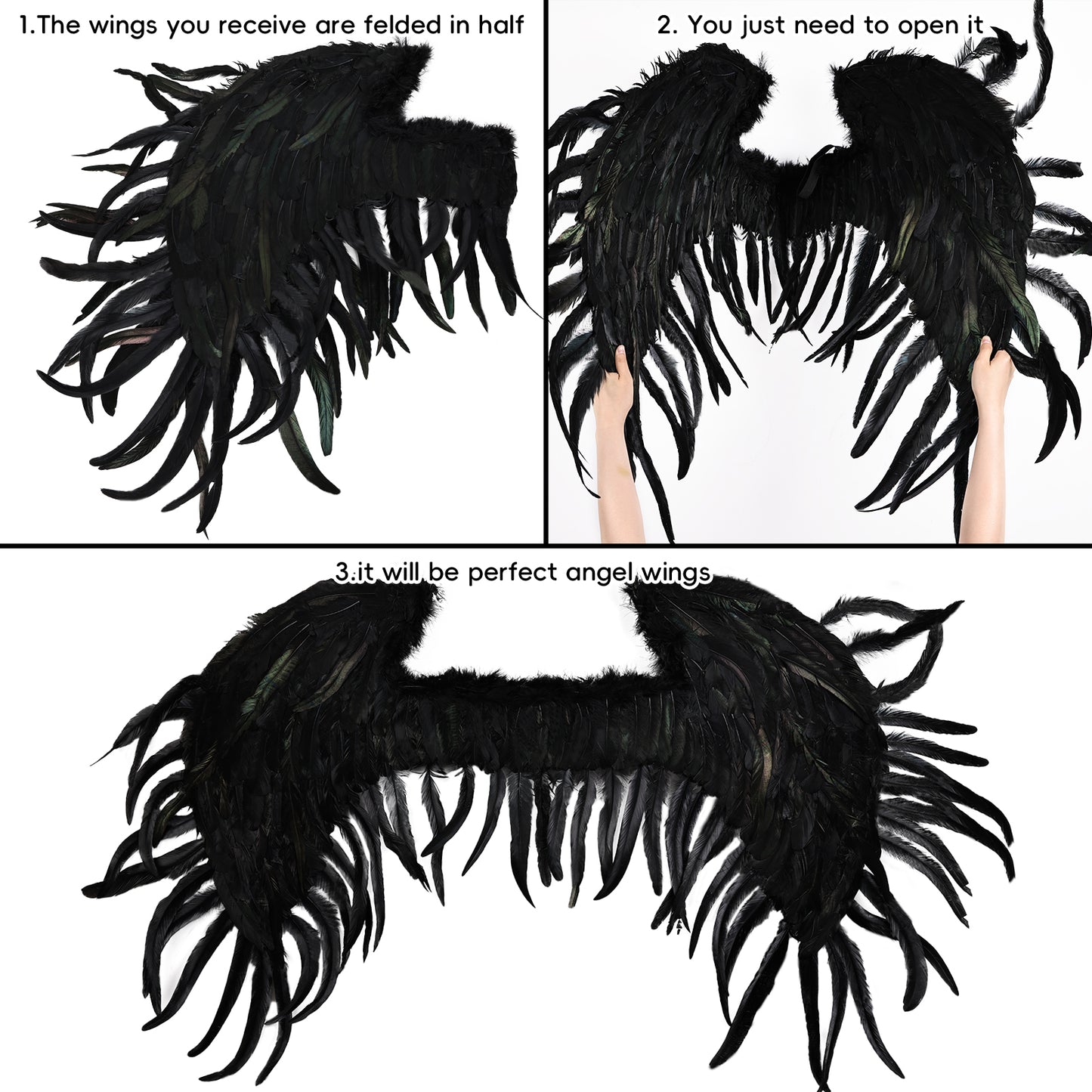 Elf Feather Wings Black, Feather Wings Festival Party Costume Props Black Angel Wings