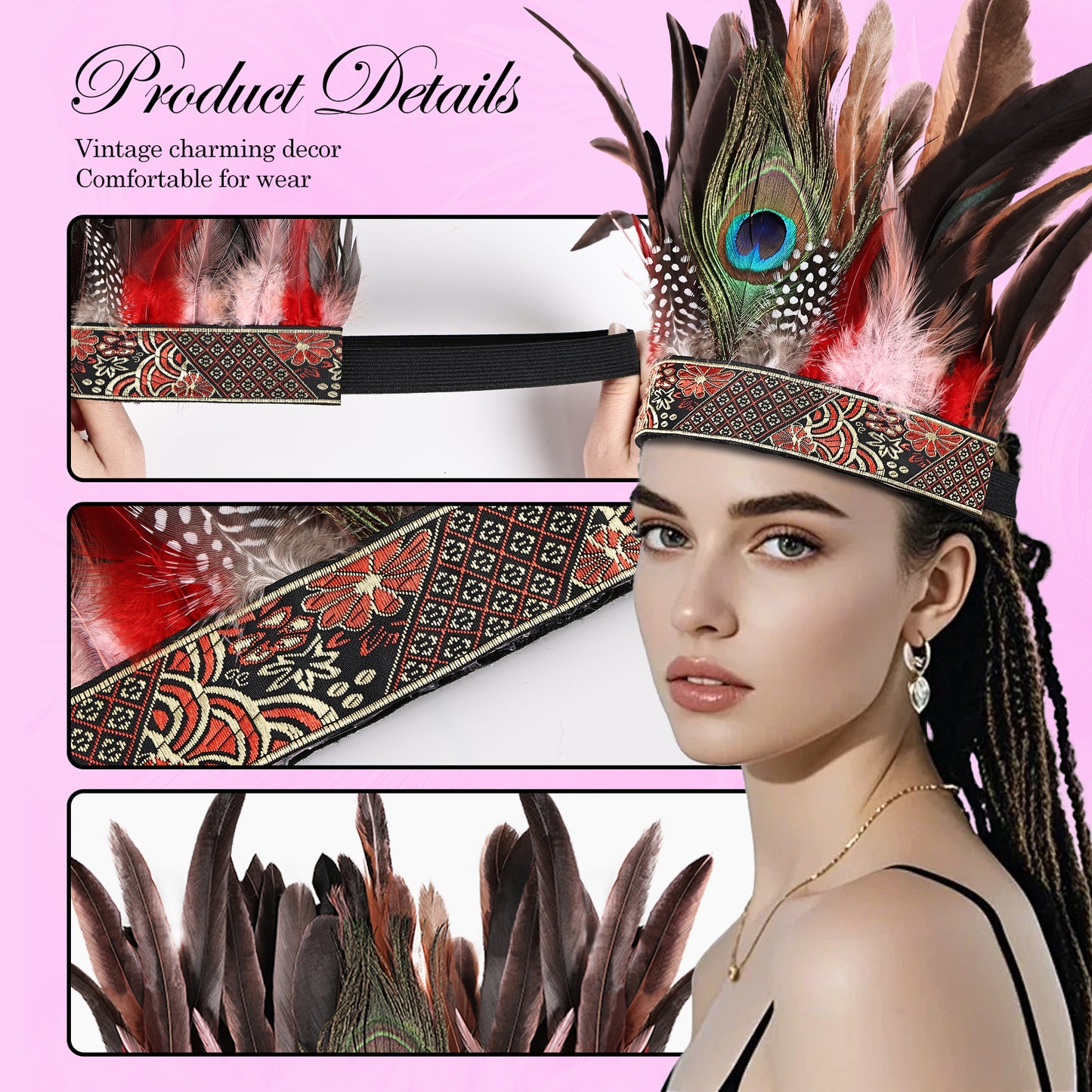 Wholesale Rooster Feather Fascinator Halloween Headdress for Wedding Party Decorations Craft Supply Hair Accessories