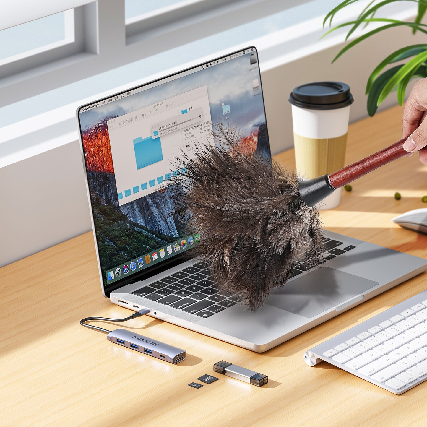 Natural ostrich feather duster with wooden handle, three lengths to choose from; Both adults and children can use it