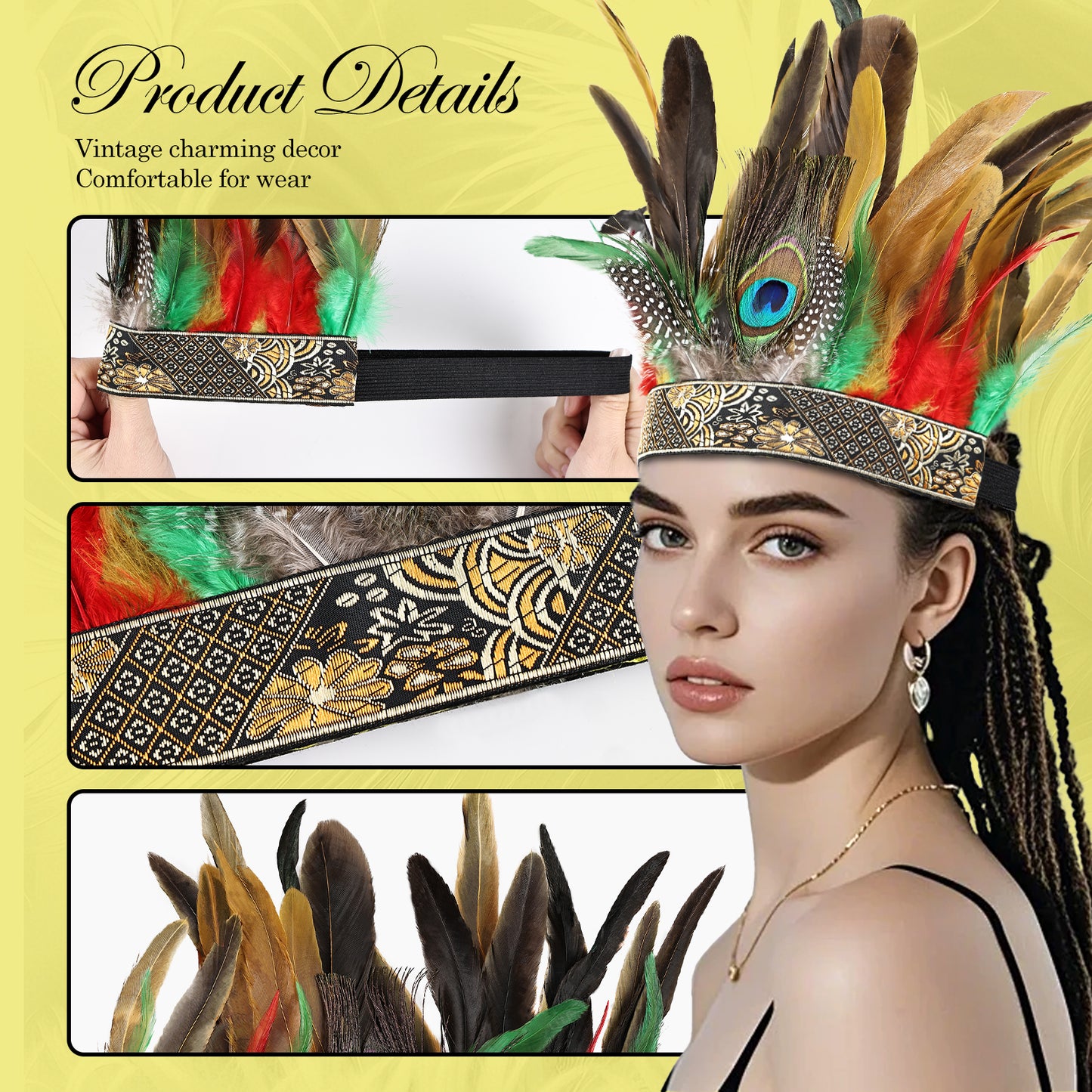 Wholesale Rooster Feather Fascinator Halloween Headdress for Wedding Party Decorations Craft Supply Hair Accessories