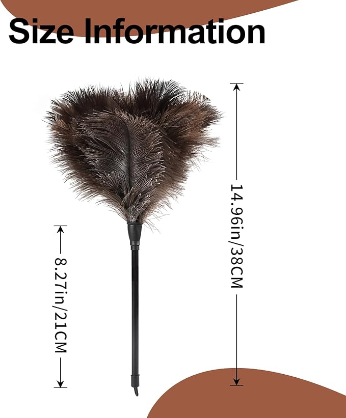 Ostrich Feather Duster-14.9 Inch Mini Natural Feathers Dusters with Plastic Handle Reusable Handheld for Cleaning Supplies Home Car Office